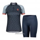 2021 Maillot Cyclisme Femme Scott Gris Bleu Manches Courtes et Cuissard