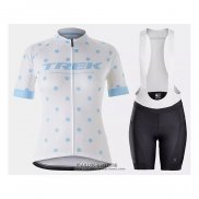 2021 Maillot Cyclisme Femme Trek Blanc Bleu Clair Manches Courtes et Cuissard