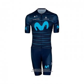 2022 Maillot Cyclisme Movistar Profond Bleu Azur Manches Courtes et Cuissard