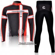 2011 Maillot Ciclismo Cannondale Noir et Rouge Manches Longues et Cuissard