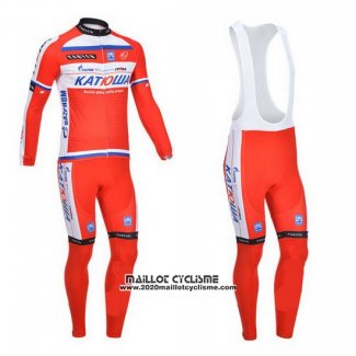 2013 Maillot Ciclismo Katusha Blanc et Rouge Manches Longues et Cuissard