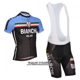 2014 Maillot Ciclismo Bianchi Noir et Bleu Manches Courtes et Cuissard