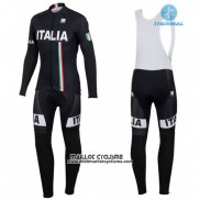 2016 Maillot Ciclismo IAM Blanc et Noir Manches Longues et Cuissard