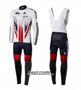 2016 Maillot Ciclismo Sky Champion Regno Unito Blanc et Rouge Manches Longues et Cuissard