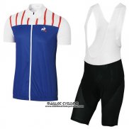 2017 Maillot Ciclismo Coq Sportif Tour de France Bleu et Blanc Manches Courtes et Cuissard