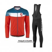 2017 Maillot Ciclismo Scott Bleu et Rouge Manches Longues et Cuissard