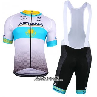 2018 Maillot Ciclismo Astana Blanc Bleu Manches Courtes et Cuissard