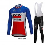 2018 Maillot Ciclismo Lotto Soudal Bleu et Rouge Manches Longues et Cuissard