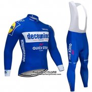 2019 Maillot Ciclismo Deceuninck Quick Step Bleu Blanc Manches Longues et Cuissard