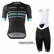 2019 Maillot Ciclismo Eurosport Lecol Noir Mint Manches Courtes et Cuissard