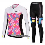 2019 Maillot Ciclismo Femme Mieyco Blanc Rose Manches Longues et Cuissard