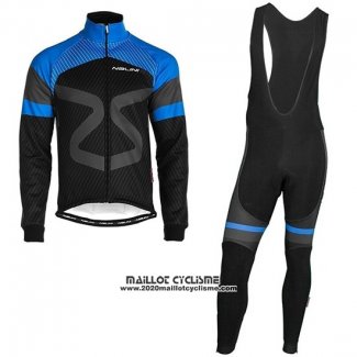 2019 Maillot Ciclismo Nalini Noir Bleu Manches Longues et Cuissard