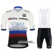 2019 Maillot Ciclismo Slowakeis Blanc Bleu Noir Manches Courtes et Cuissard