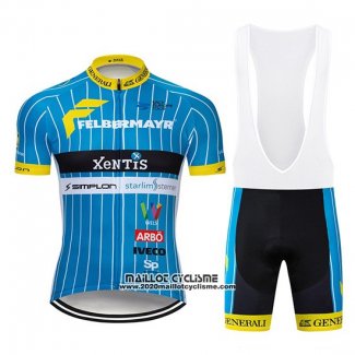 2019 Maillot Ciclismo Xentis Bleu Blanc Manches Courtes et Cuissard