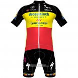 2021 Maillot Cyclisme Deceuninck Quick Step Noir Jaune Rouge Manches Courtes et Cuissard