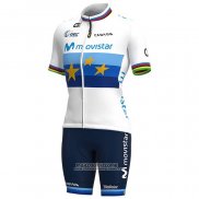 2021 Maillot Cyclisme Femme Movistar Champion Europe Manches Courtes et Cuissard