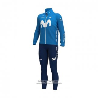 2021 Maillot Cyclisme Movistar Bleu Manches Longues et Cuissard