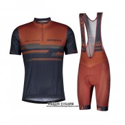 2021 Maillot Cyclisme Scott Fonce Bleu Orange Manches Courtes et Cuissard