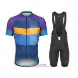 2021 Maillot Cyclisme de Marchi Violet Jaune Bleu Manches Courtes et Cuissard