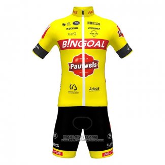 2022 Maillot Cyclisme Bingoal WB Jaune Manches Courtes et Cuissard