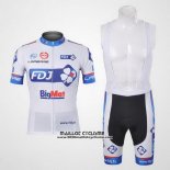 2012 Maillot Ciclismo FDJ Blanc et Azur Manches Courtes et Cuissard