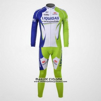 2012 Maillot Ciclismo Liquigas Cannondale Blanc et Vert Manches Longues et Cuissard