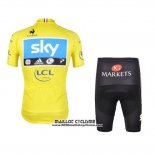 2012 Maillot Ciclismo Sky Lider Azur et Jaune Manches Courtes et Cuissard