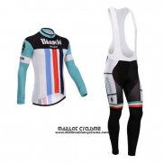 2014 Maillot Ciclismo Bianchi Blanc et Vert Manches Longues et Cuissard