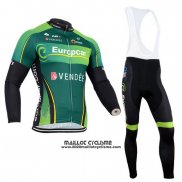 2014 Maillot Ciclismo Europcar Noir et Vert Manches Longues et Cuissard