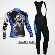 2014 Maillot Ciclismo Monton Noir et Bleu Manches Longues et Cuissard