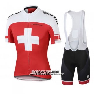 2016 Maillot Ciclismo Suisse Blanc et Rouge Manches Courtes et Cuissard