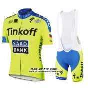 2016 Maillot Ciclismo Tinkoff Saxo Bank Jaune et Bleu Manches Courtes et Cuissard