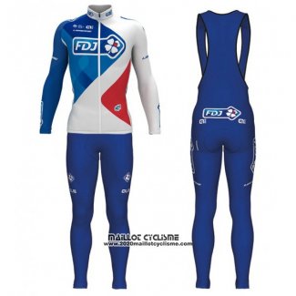 2017 Maillot Ciclismo FDJ Bleu et Blanc Manches Longues et Cuissard