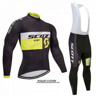 2018 Maillot Ciclismo Scott Noir et Blanc Manches Longues et Cuissard