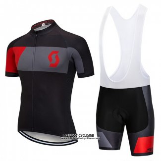 2018 Maillot Ciclismo Scott Noir et Rouge Manches Courtes et Cuissard