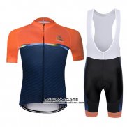 2019 Maillot Ciclismo Chomir Orange Fonce Bleu Manches Courtes et Cuissard