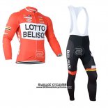 2019 Maillot Ciclismo Lotto Soudal Orange Blanc Manches Longues et Cuissard