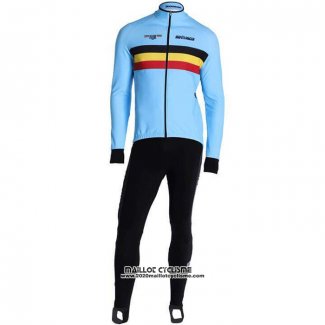 2020 Maillot Ciclismo Belgique Bleu Clair Manches Longues et Cuissard