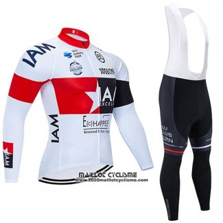 2020 Maillot Ciclismo IAM Blanc Rouge Noir Manches Longues et Cuissard