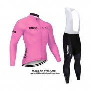 2020 Maillot Ciclismo STRAVA Rose Manches Longues et Cuissard