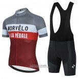 2021 Maillot Cyclisme Morvelo Rouge Blanc Gris Manches Courtes et Cuissard