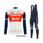 2021 Maillot Cyclisme Trek Segafredo Blanc Profond Bleu Manches Longues et Cuissard