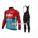 2024 Maillot Cyclisme Lotto Dstny Bleu Clair Rouge Manches Longues Et Cuissard