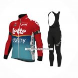 2024 Maillot Cyclisme Lotto Dstny Bleu Clair Rouge Manches Longues Et Cuissard
