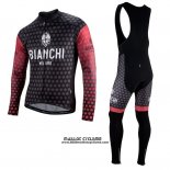 Maillot Ciclismo Bianchi Milano Petroso Noir Rouge Manches Longues et Cuissard