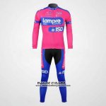 2012 Maillot Ciclismo Lampre ISD Rose et Azur Manches Longues et Cuissard