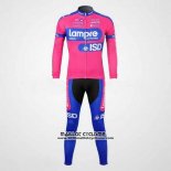 2012 Maillot Ciclismo Lampre ISD Rose et Azur Manches Longues et Cuissard