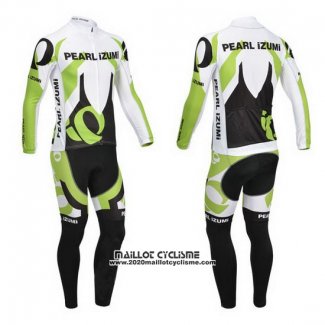 2013 Maillot Ciclismo Pearl Izumi Blanc et Vert Manches Longues et Cuissard