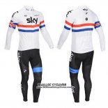 2013 Maillot Ciclismo Sky Champion Regno Unito Blanc Manches Longues et Cuissard