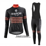 2016 Maillot Ciclismo Femme Bianchi Noir et Orange Manches Longues et Cuissard